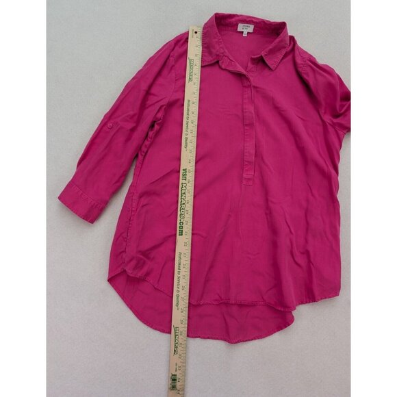Crown & Ivy Women's Top Size L Pink 3/4 Sleeve Tunic Half Button-Up - Picture 8 of 13